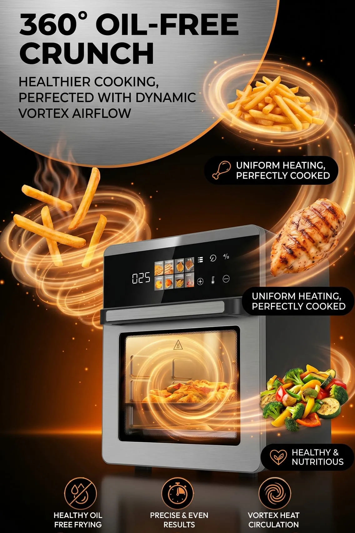 Toree Smart Convection Air Fryer Oven Pro | Digital Touchscreen | Multi-Layer Cooking | Oil-Free Air Fryer with Accessories