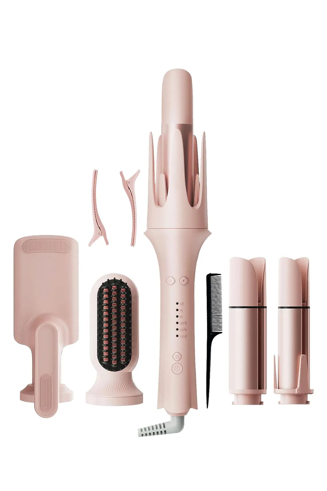 5-in-1 Automatic Hair Curler Set with Interchangeable Barrels, Straightener Brush & Waver Crimper for All Hairstyles