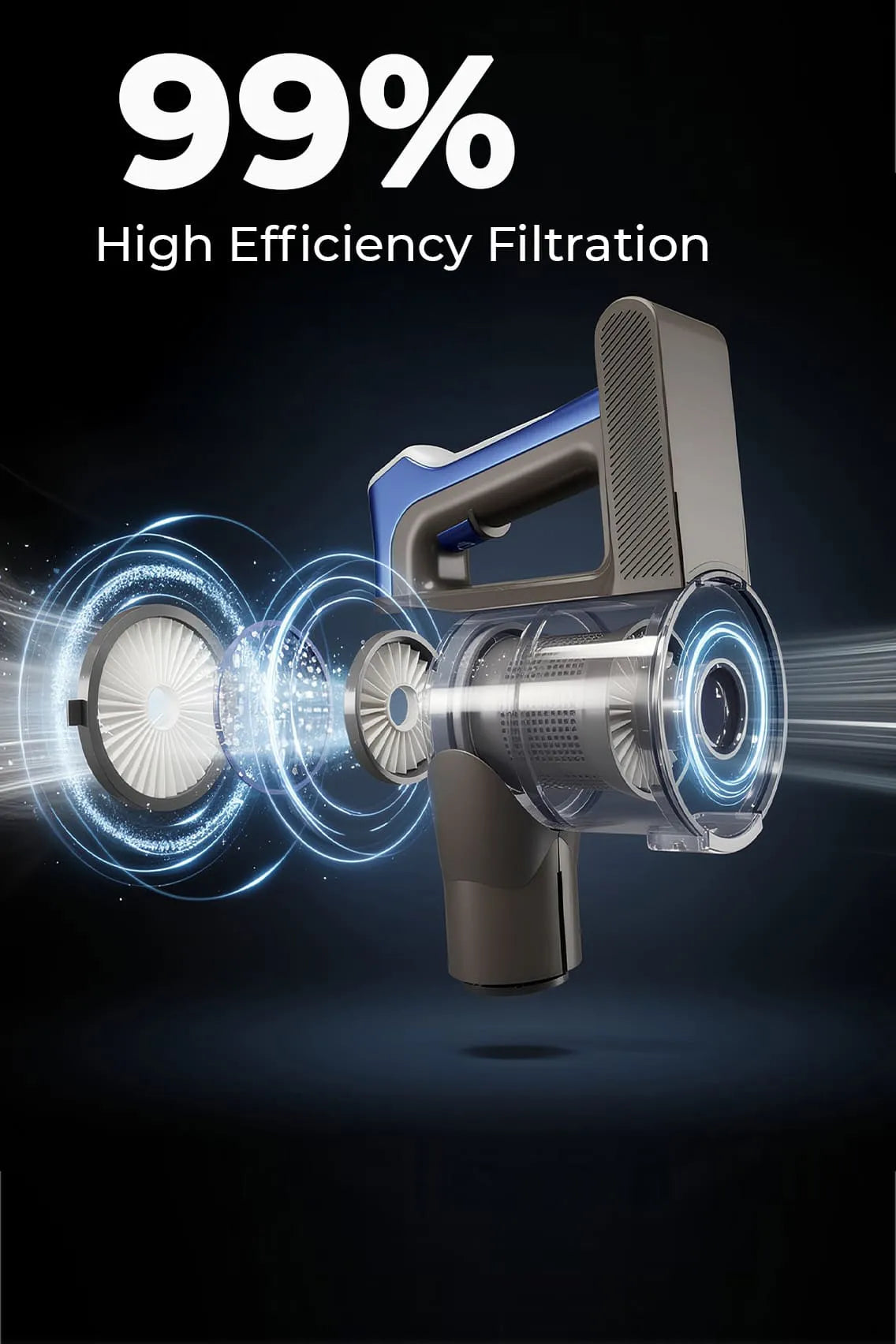 Toree 4 in 1 Handheld Vacuum Cleaner 16kPa Suction 500W Power Anti Tangle Brush LED Floor Cleaner