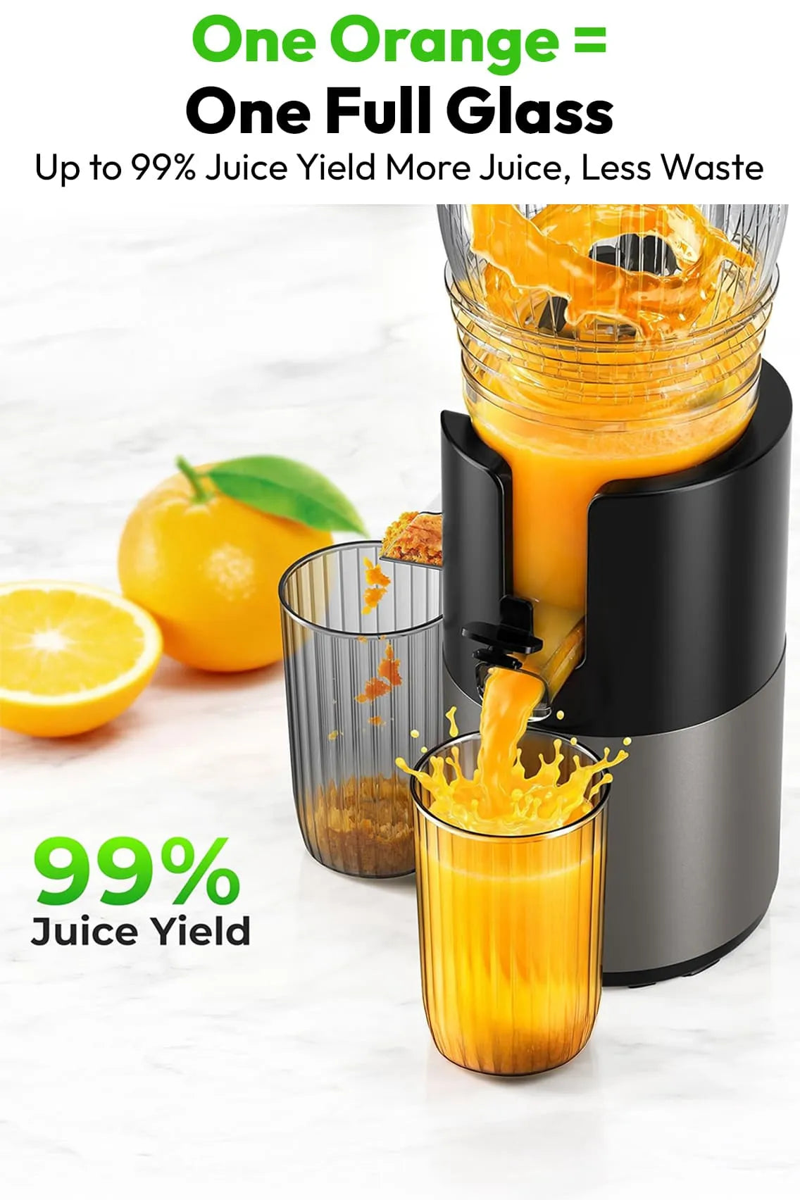 Toree Juicer Machine, 148 mm Large Feed Chute Slow Masticating Cold Press Juicer for Whole Fruits & Vegetables, Easy to Clean, High Juice Yield