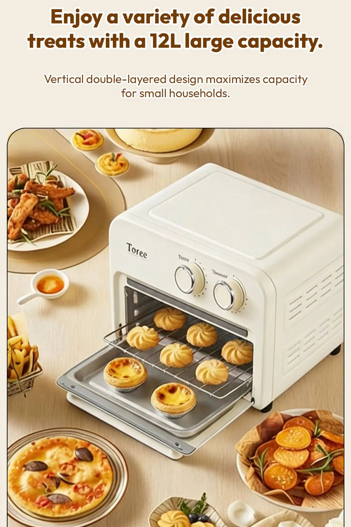 Toree 12L Air Fryer Oven 1000W with 360° Hot Air Circulation, Energy Efficient OTG & Electric Tandoor