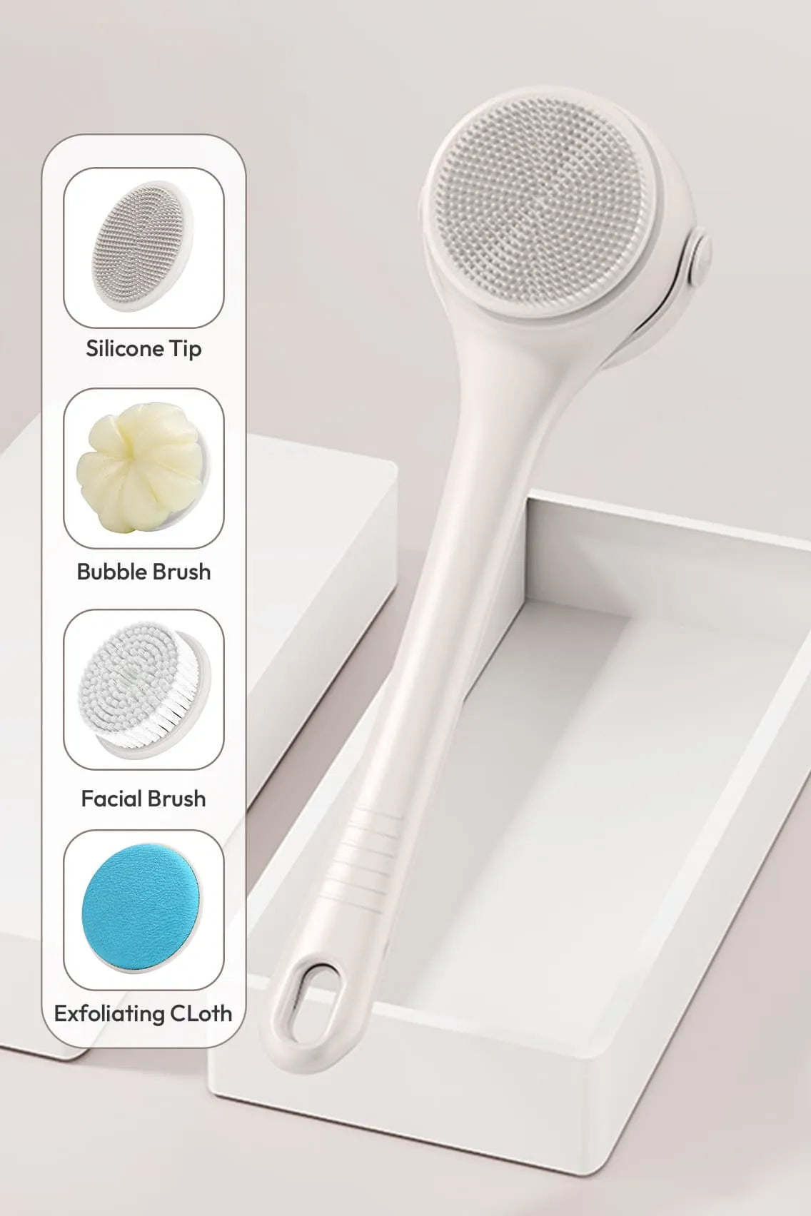 Electric Bath Brush for Body & Face Cleansing Brush with Long Handle – Rechargeable Exfoliating Shower Tool