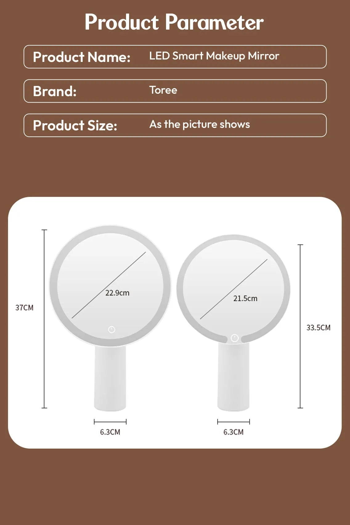 Toree Premium LED Smart Makeup Mirror | 360° Ring Light, Touch Dimming, Adjustable 0–90° Angle, 2400mAh Rechargeable, True Color HD Reflection