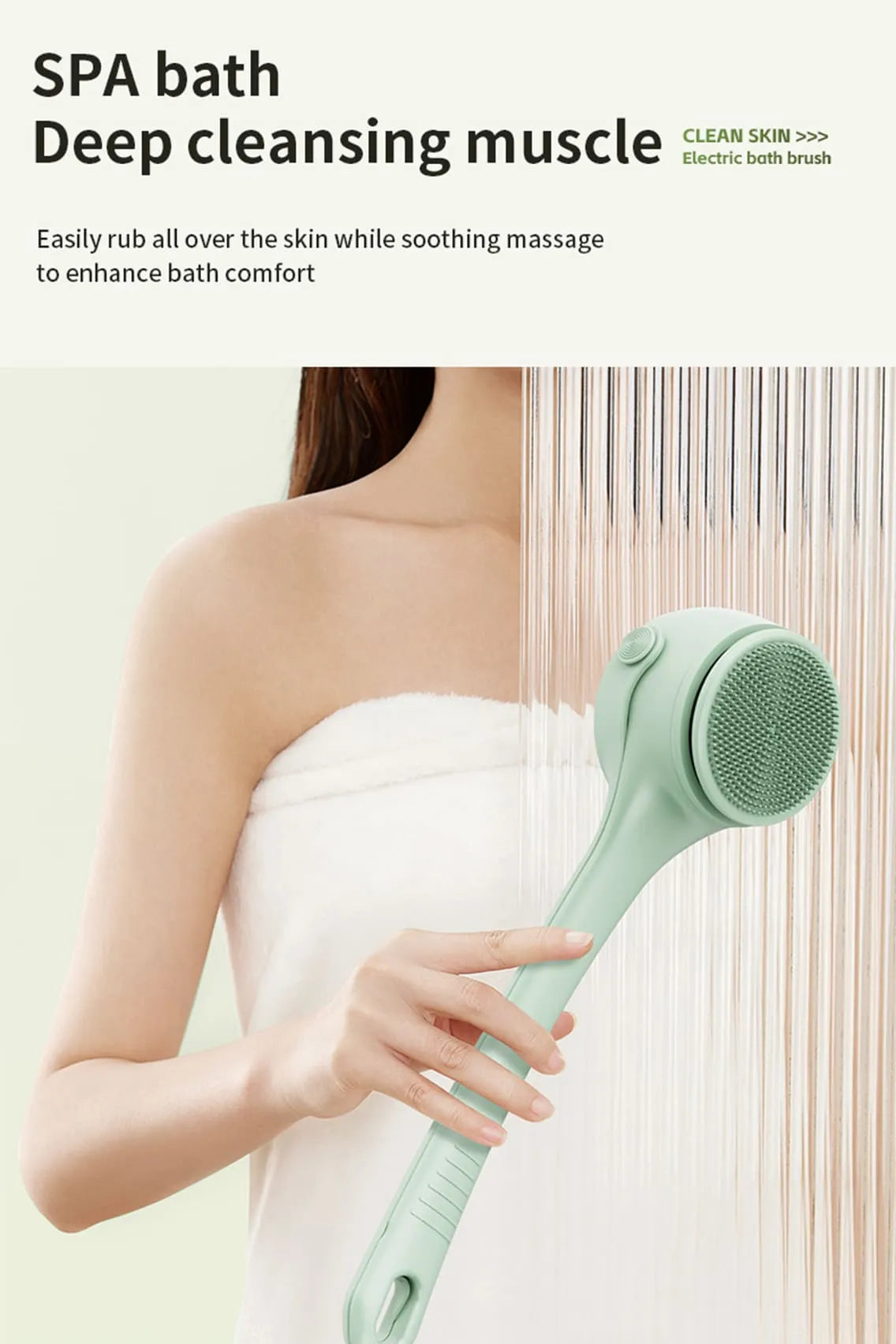 Electric Bath Brush for Body & Face Cleansing Brush with Long Handle – Rechargeable Exfoliating Shower Tool
