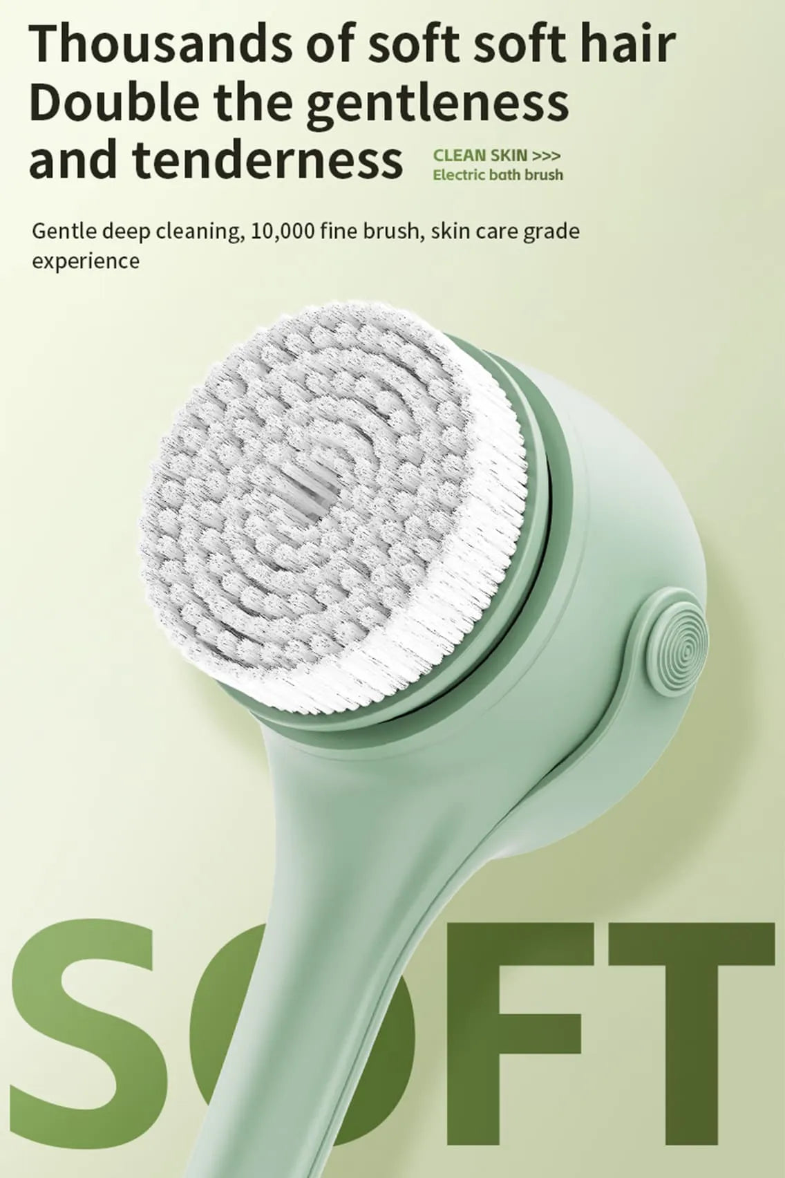 Electric Bath Brush for Body & Face Cleansing Brush with Long Handle – Rechargeable Exfoliating Shower Tool