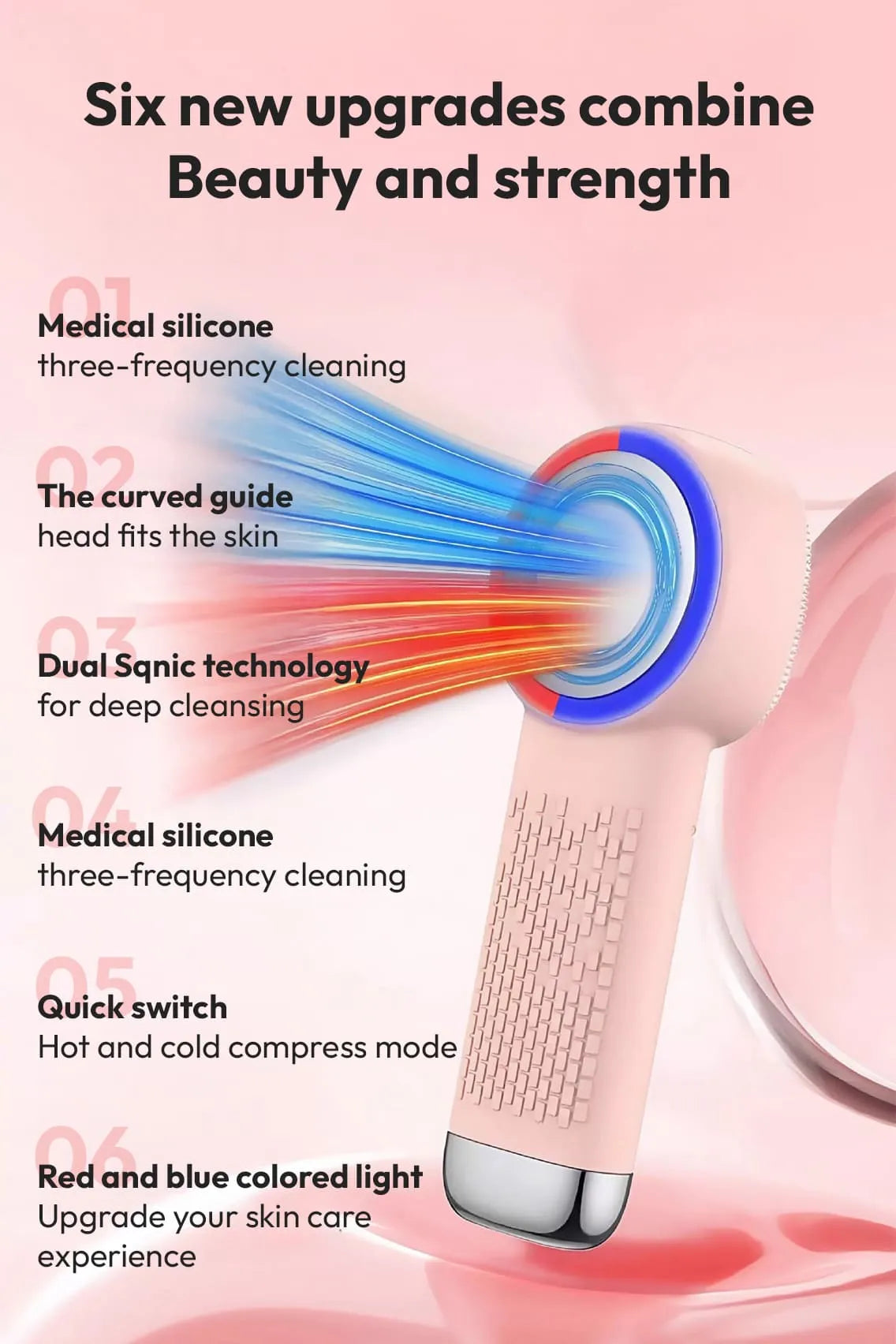 2-in-1 Electric Silicone Facial Cleansing Brush & Massager with Heating & Cooling Therapy for Deep Pore Cleaning