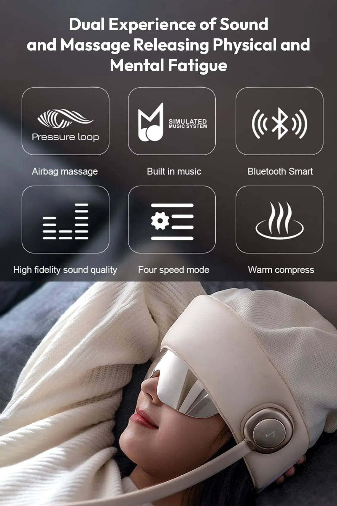 Smart Music Therapy Sleep Headgear with Eye Mask – Relaxation Cap for Stress Relief, Deep Sleep & Mood Enhancement