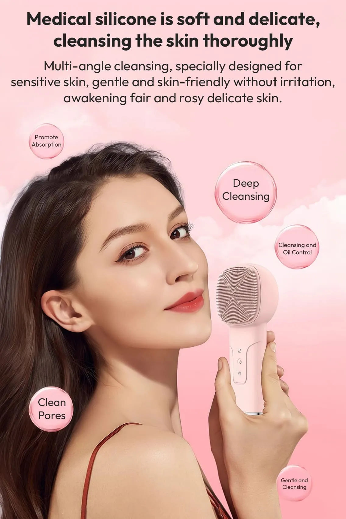 2-in-1 Electric Silicone Facial Cleansing Brush & Massager with Heating & Cooling Therapy for Deep Pore Cleaning