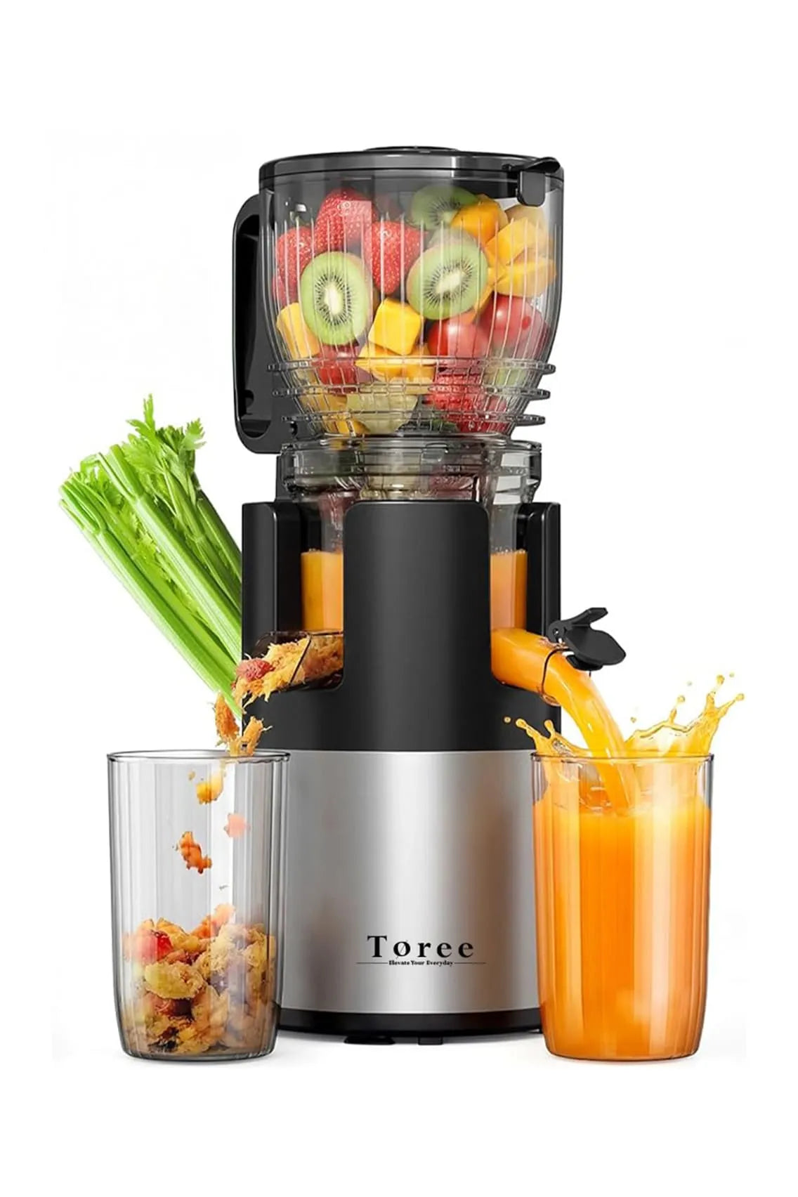 Toree Juicer Machine, 148 mm Large Feed Chute Slow Masticating Cold Press Juicer for Whole Fruits & Vegetables, Easy to Clean, High Juice Yield