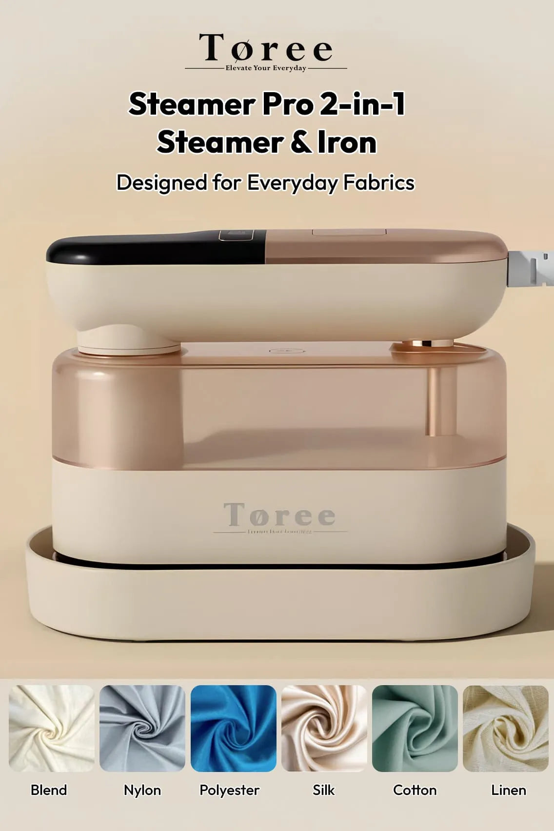 Toree Iron Steamer Pro 2-in-1 Portable Garment Steamer & Iron, 1200W Fast Heat, Compact Travel Ready, Adjustable Handle