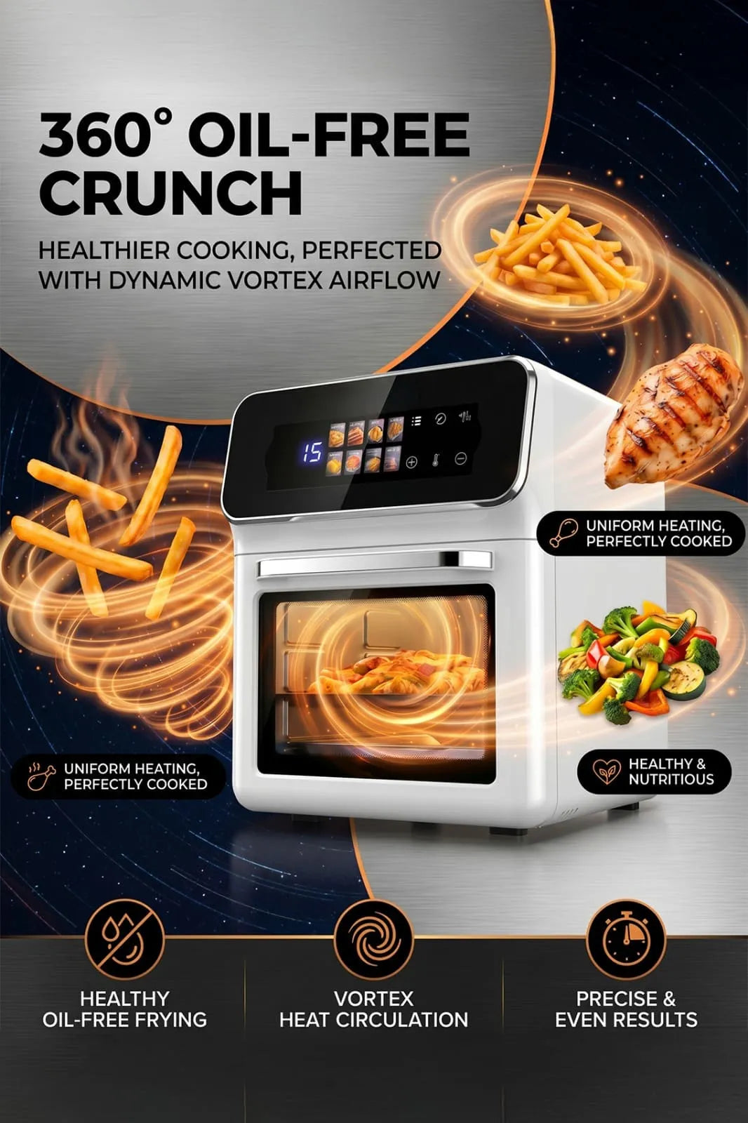 Toree Digital Air Fryer 6L with Viewing Window, 12 Presets, 1350W Rapid Heating, Oil-Free Cooking & Accessory Set