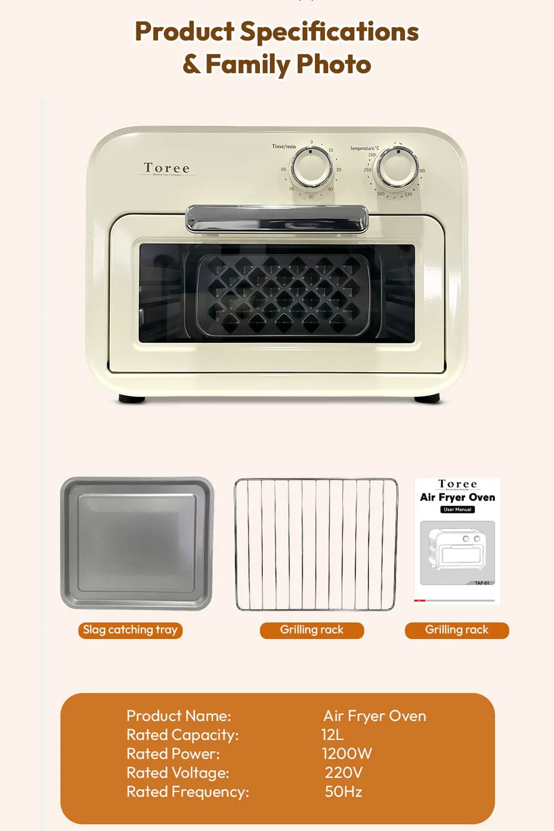 Toree 12L Air Fryer Oven for Home Kitchen 1200W OTG Air Fryer Oven with 360° Hot Air Circulation Energy Efficient Electric Tandoor 1 Year Warranty