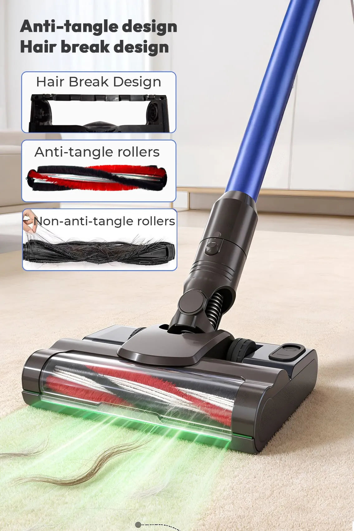 Toree 4 in 1 Handheld Vacuum Cleaner 16kPa Suction 500W Power Anti Tangle Brush LED Floor Cleaner