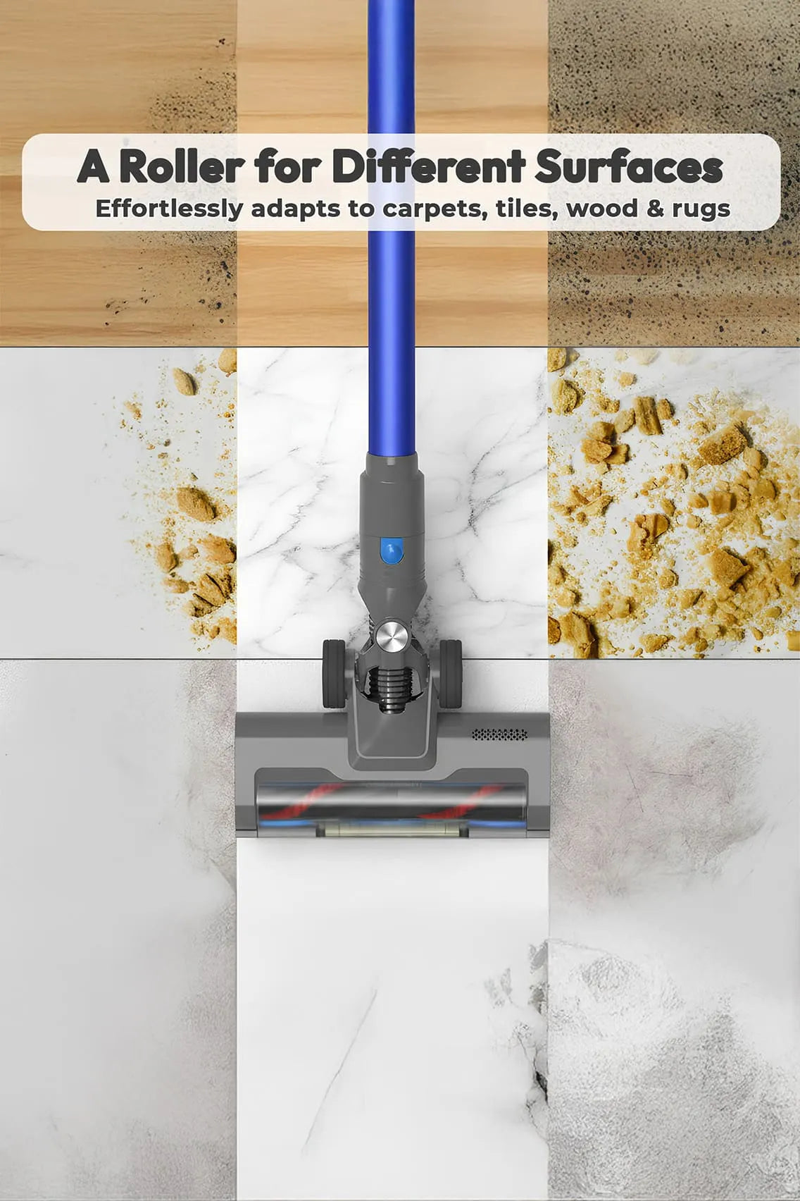 Toree 4 in 1 Handheld Vacuum Cleaner 16kPa Suction 500W Power Anti Tangle Brush LED Floor Cleaner