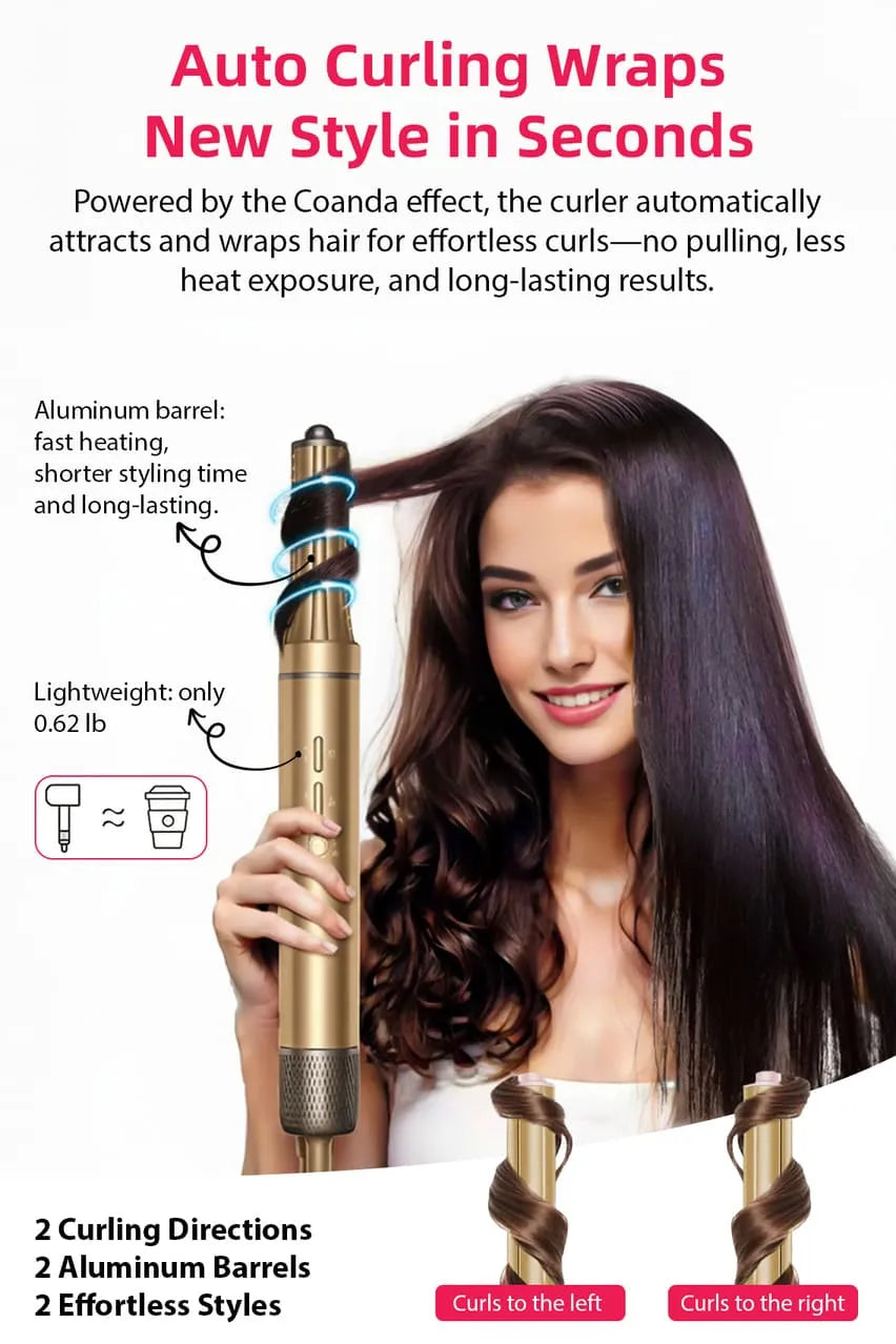 Toree 5-in-1 Hair Styling Tool Set - Multi-Function Hair Dryer, Curler, Straightener & Volumizer - Golden