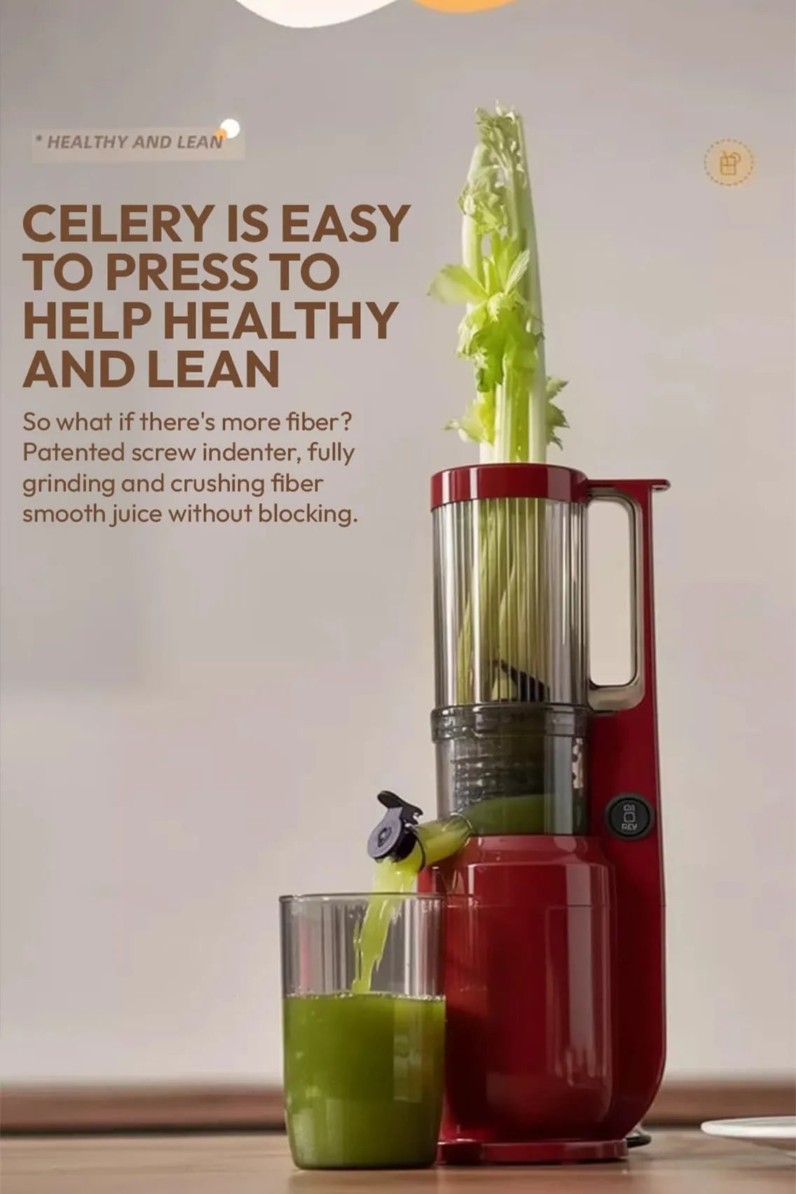 Toree Slow Masticating Juicer 148mm Large Feed Chute | Cold Press Juicer for Whole Fruits & Vegetables | High Juice Yield, Easy Clean, 300W Motor - Red