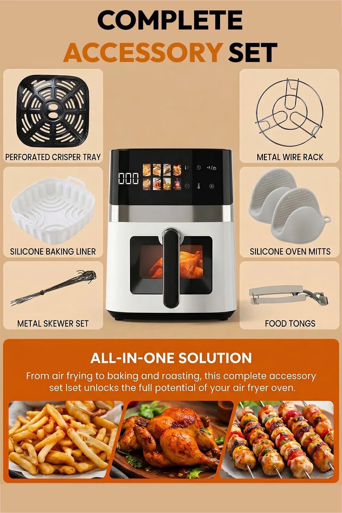 Toree Digital Air Fryer 6L with Viewing Window, 12 Presets, 1350W Rapid Heating, Oil-Free Cooking & Accessory Set