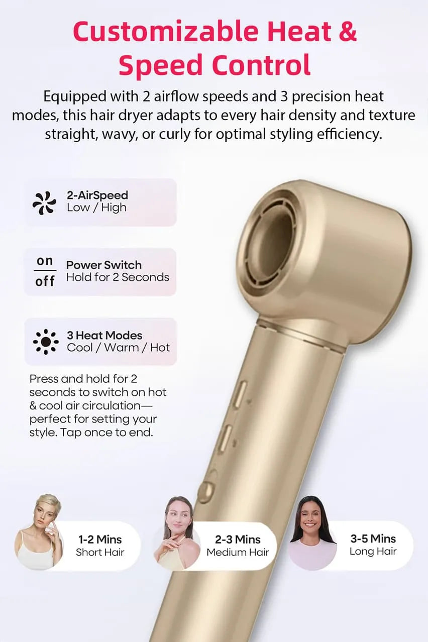 Toree 5-in-1 Hair Styling Tool Set - Multi-Function Hair Dryer, Curler, Straightener & Volumizer - Golden