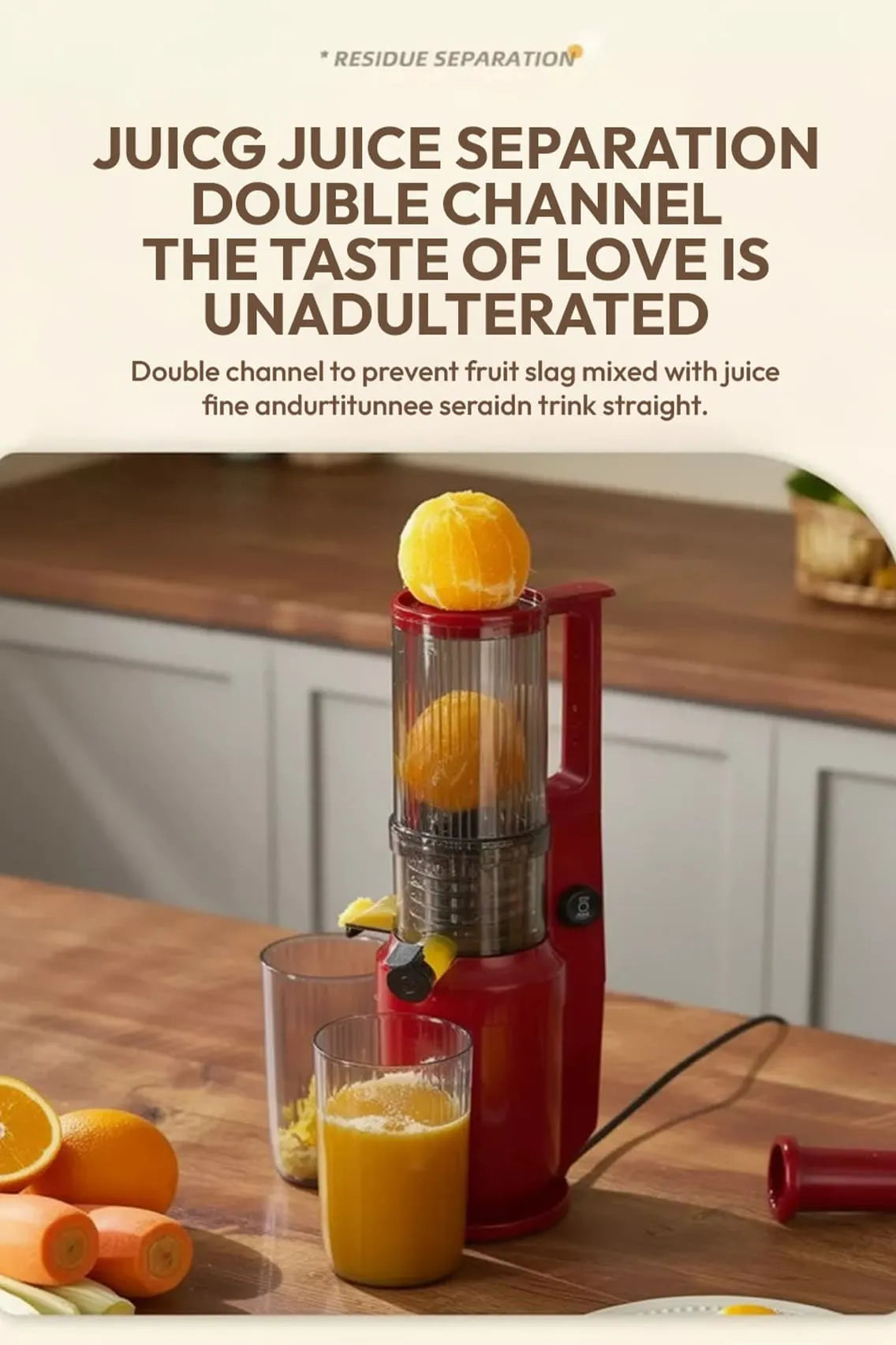 Toree Slow Masticating Juicer 148mm Large Feed Chute | Cold Press Juicer for Whole Fruits & Vegetables | High Juice Yield, Easy Clean, 300W Motor - Red