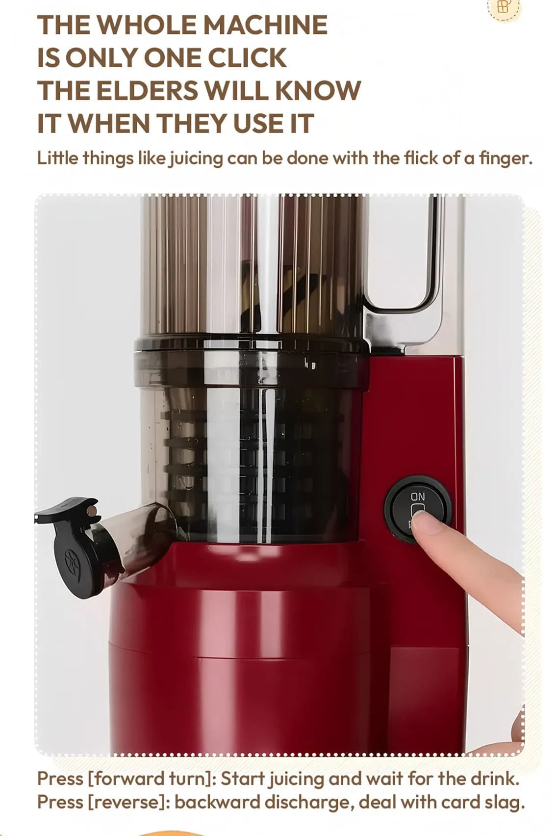 Toree Slow Masticating Juicer 148mm Large Feed Chute | Cold Press Juicer for Whole Fruits & Vegetables | High Juice Yield, Easy Clean, 300W Motor - Red