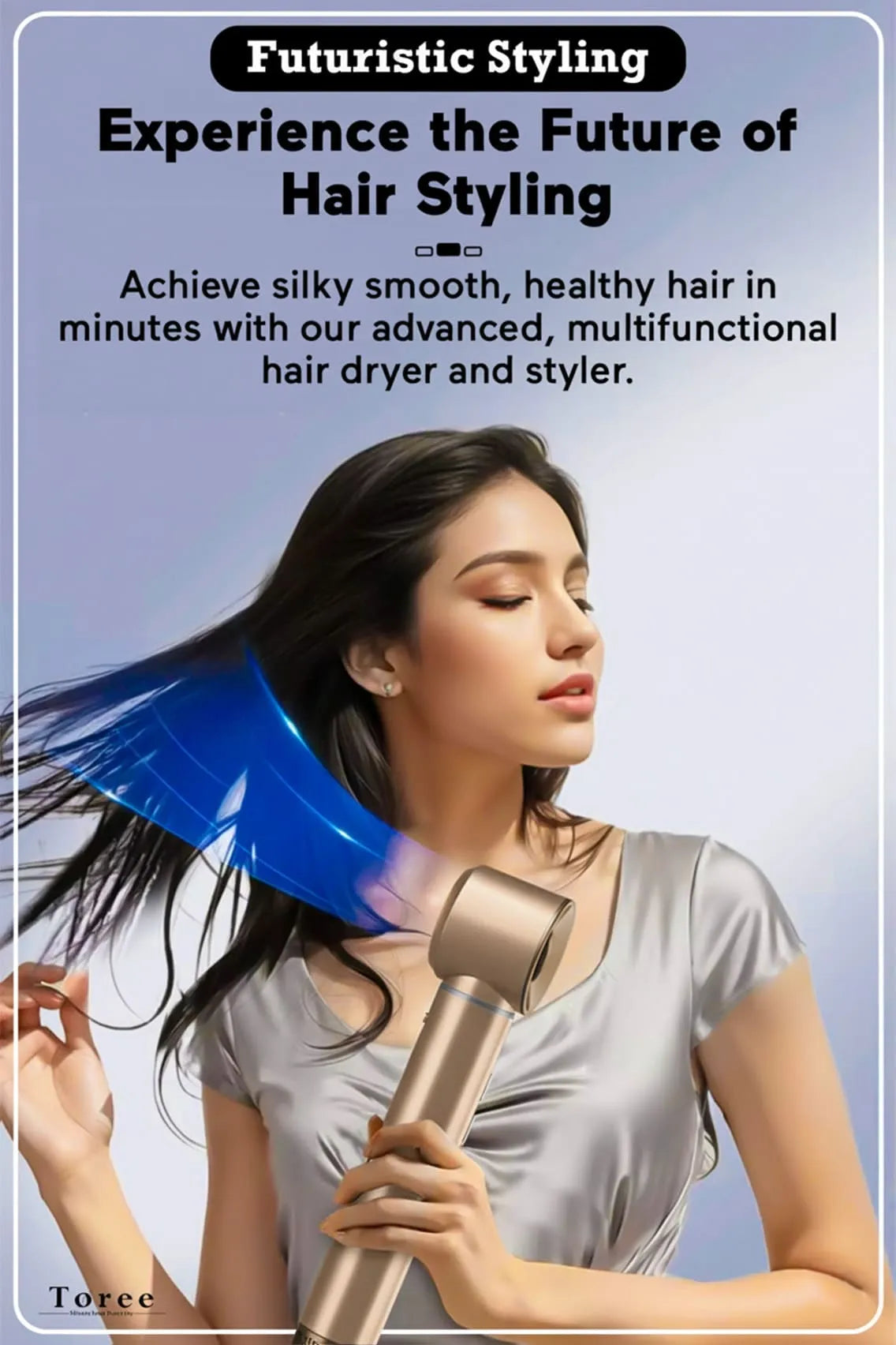 Toree 5-in-1 Hair Styling Tool Set - Multi-Function Hair Dryer, Curler, Straightener & Volumizer - Golden