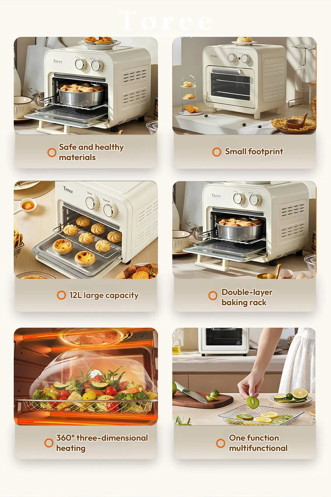 Toree 12L Air Fryer Oven 1000W with 360° Hot Air Circulation, Energy Efficient OTG & Electric Tandoor