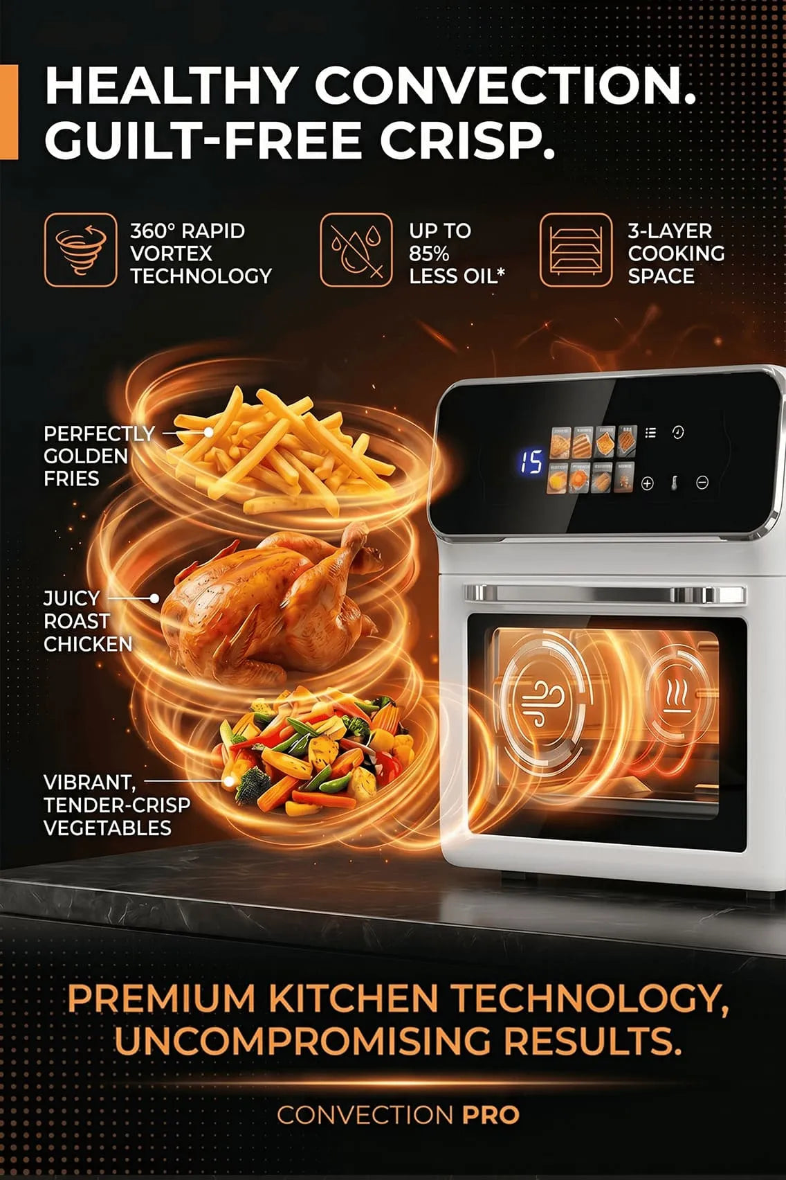 Toree Smart Air Fryer Oven – 1350W Oil-Free Digital Air Fryer with Touchscreen &amp; Multi-Function Cooking
