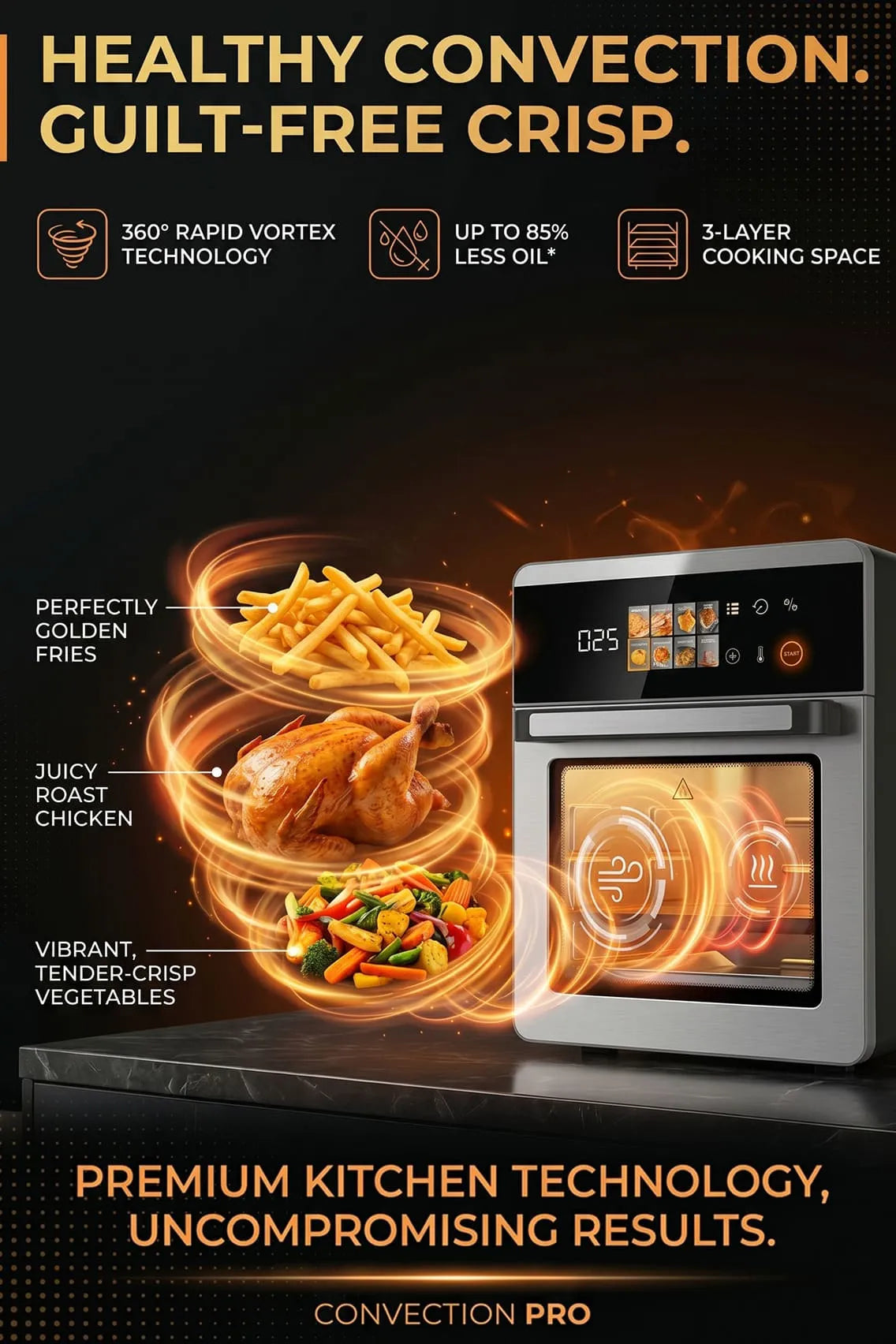 Toree Smart Convection Air Fryer Oven Pro | Digital Touchscreen | Multi-Layer Cooking | Oil-Free Air Fryer with Accessories