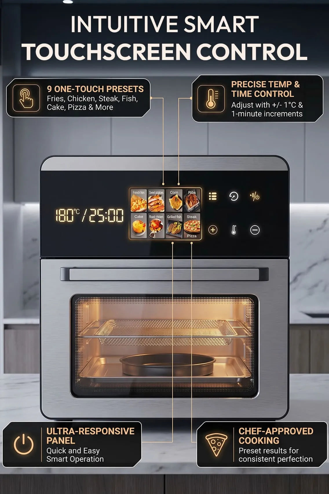 Toree Smart Convection Air Fryer Oven Pro | Digital Touchscreen | Multi-Layer Cooking | Oil-Free Air Fryer with Accessories