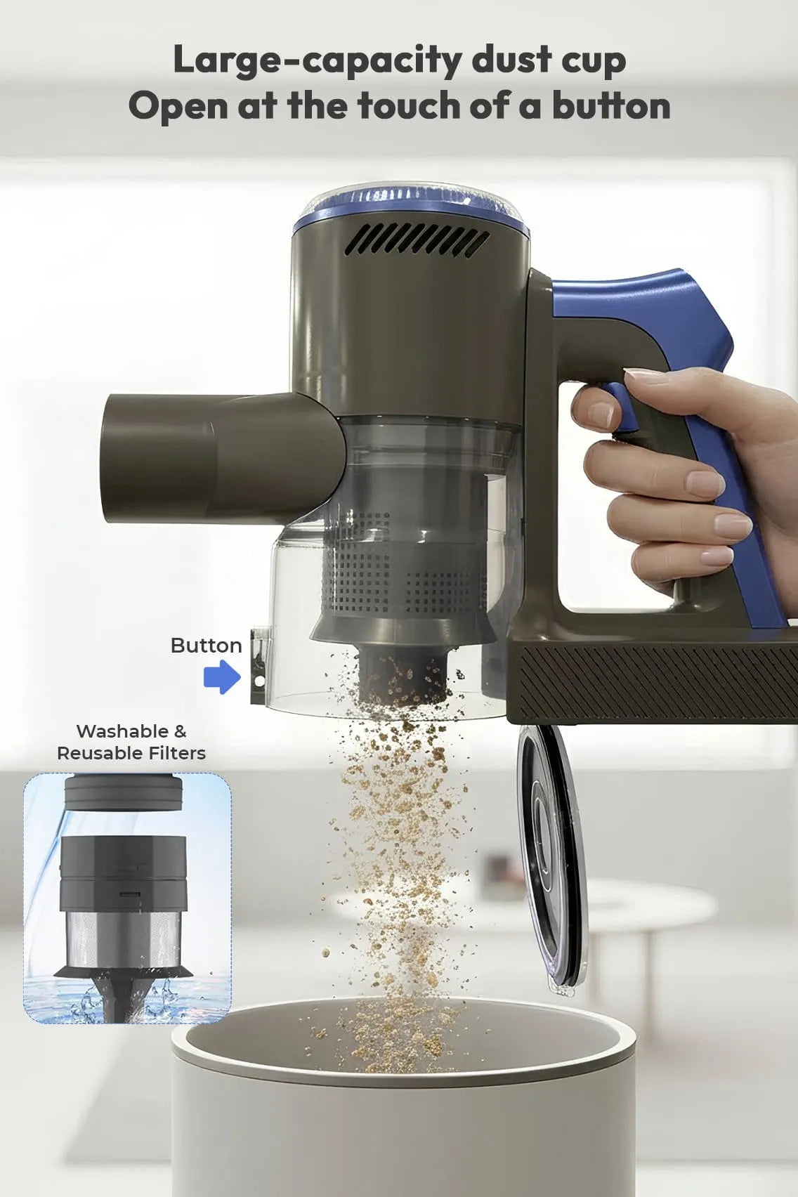 Toree 4 in 1 Handheld Vacuum Cleaner 16kPa Suction 500W Power Anti Tangle Brush LED Floor Cleaner