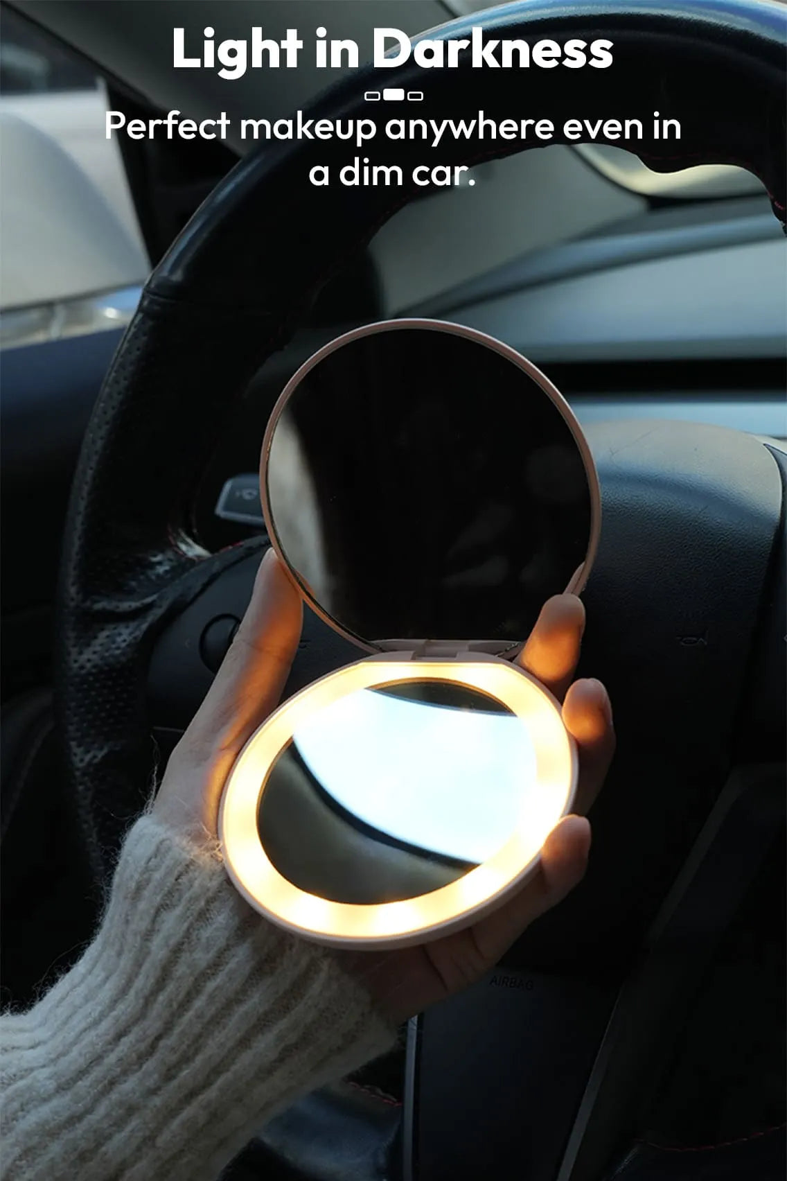 Toree Portable LED Fill Light Makeup Mirror | HD Dual-Sided Mirror (1X & 5X), 3-Level Touch Dimming, USB Type-C Rechargeable, Travel-Friendly Pocket Design