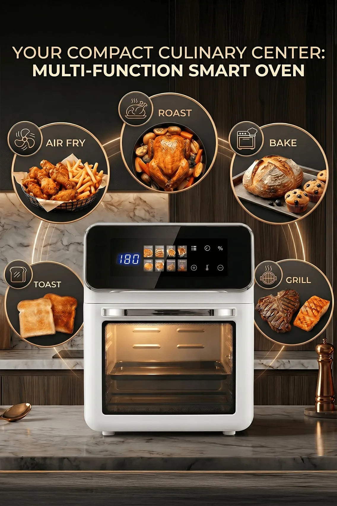 Toree Smart Air Fryer Oven – 1350W Oil-Free Digital Air Fryer with Touchscreen &amp; Multi-Function Cooking