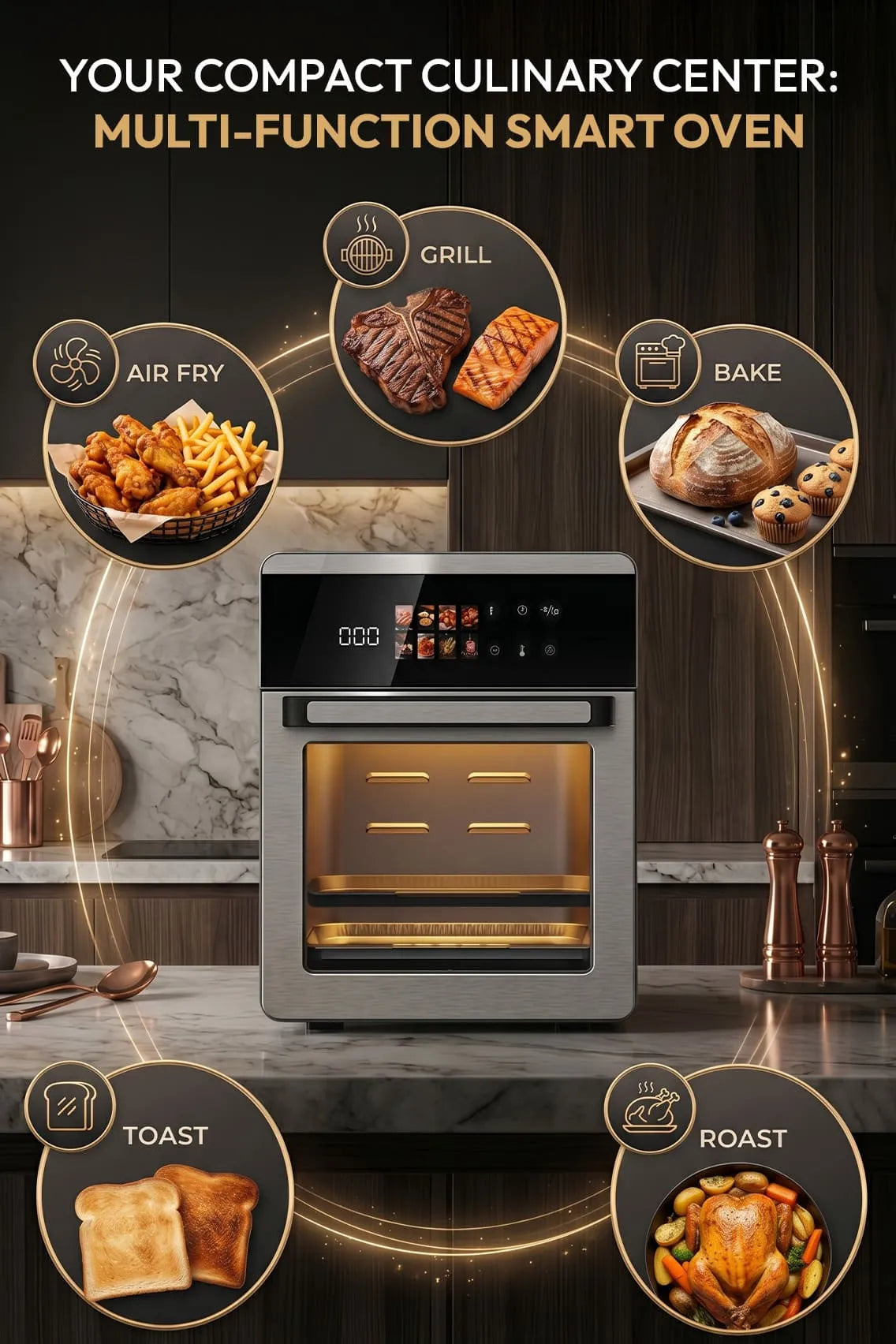 Toree Smart Convection Air Fryer Oven Pro | Digital Touchscreen | Multi-Layer Cooking | Oil-Free Air Fryer with Accessories