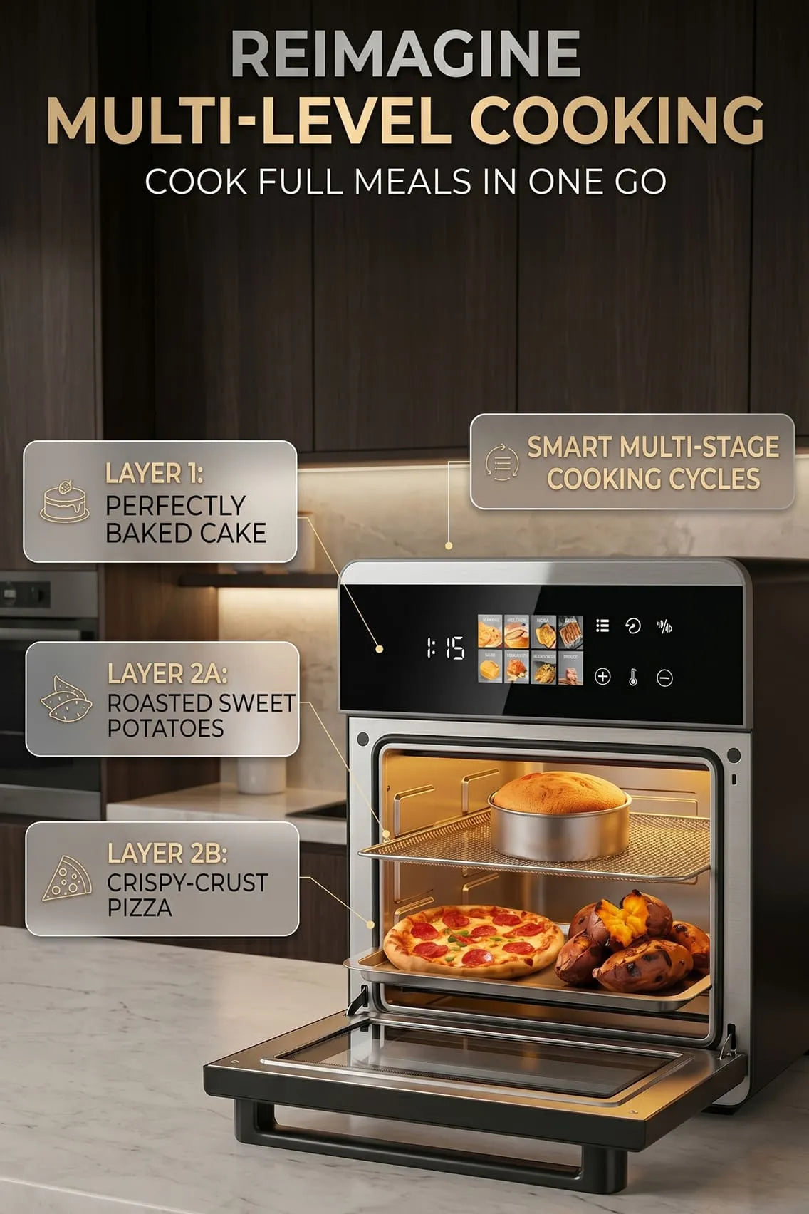 Toree Smart Convection Air Fryer Oven Pro | Digital Touchscreen | Multi-Layer Cooking | Oil-Free Air Fryer with Accessories