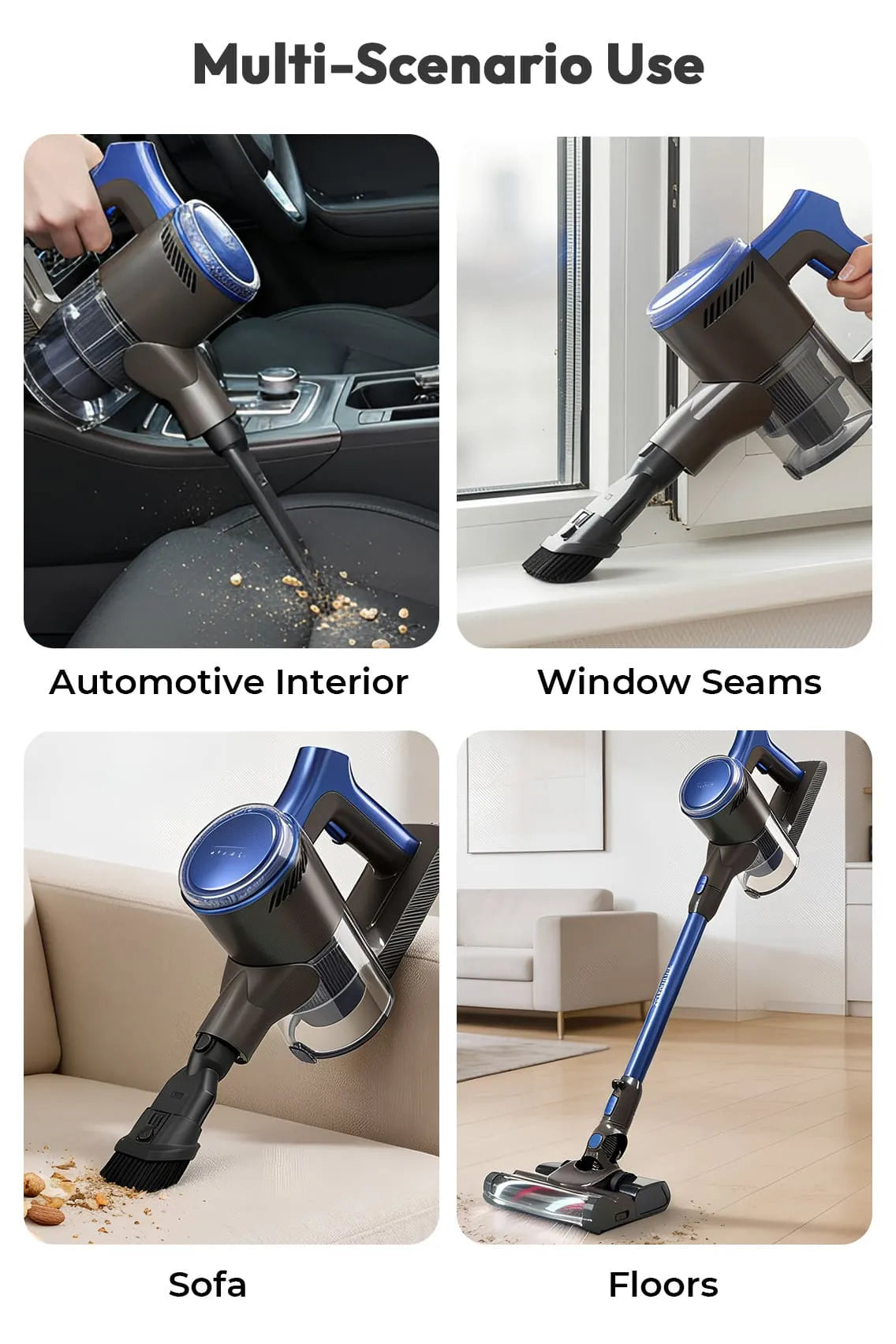 Toree 4 in 1 Handheld Vacuum Cleaner 16kPa Suction 500W Power Anti Tangle Brush LED Floor Cleaner