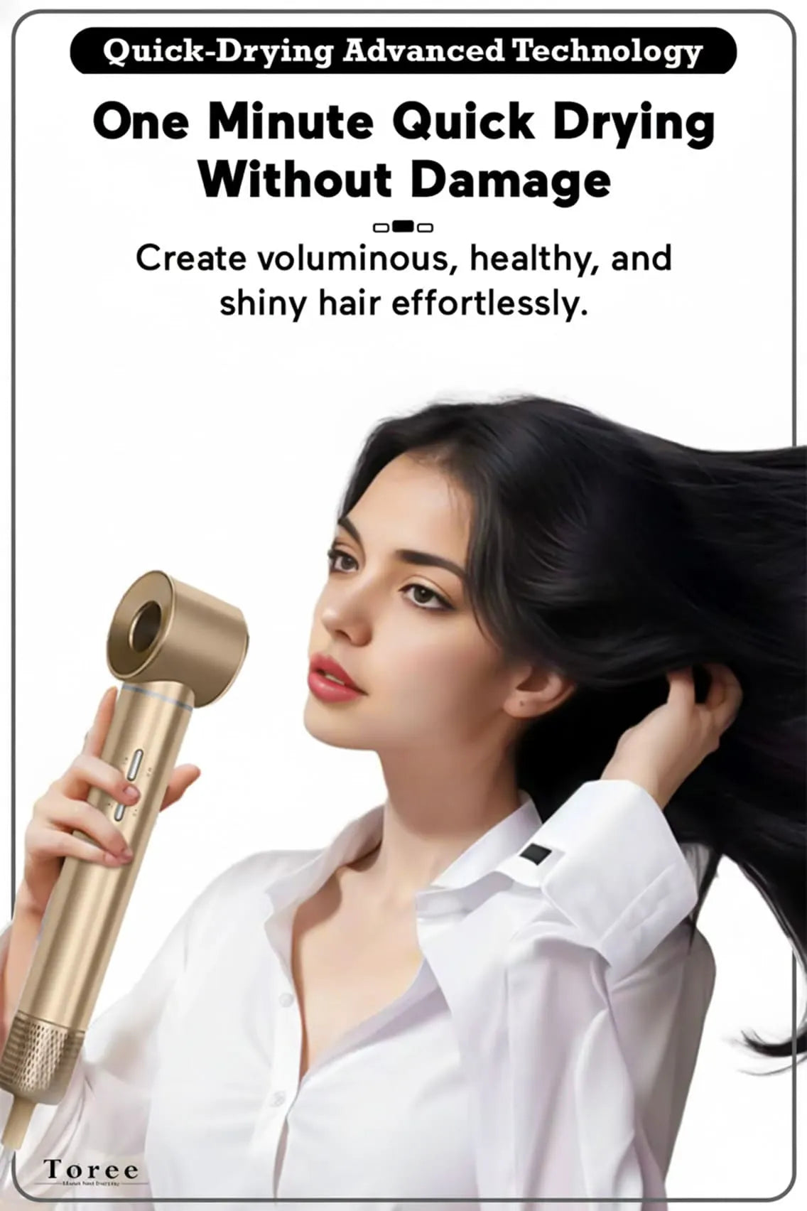 Toree 5-in-1 Hair Styling Tool Set - Multi-Function Hair Dryer, Curler, Straightener & Volumizer - Golden