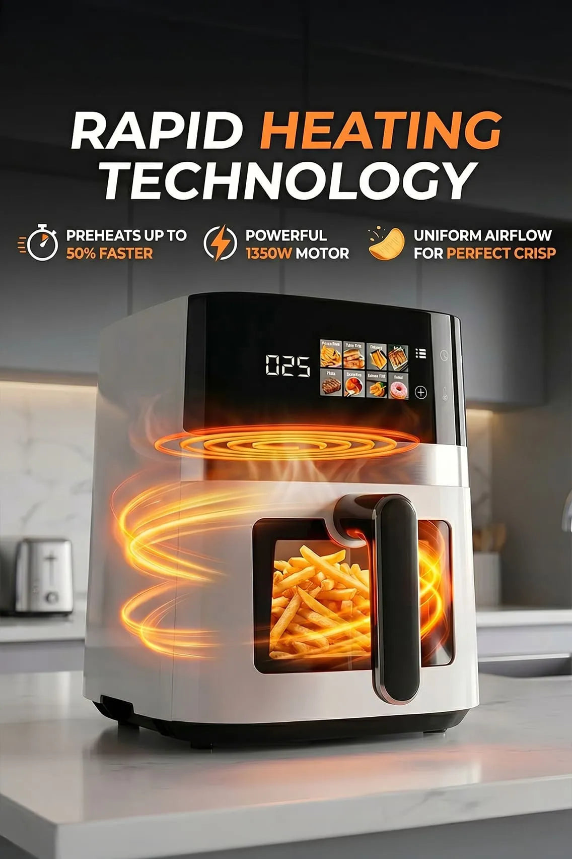 Toree Digital Air Fryer 6L with Viewing Window, 12 Presets, 1350W Rapid Heating, Oil-Free Cooking & Accessory Set