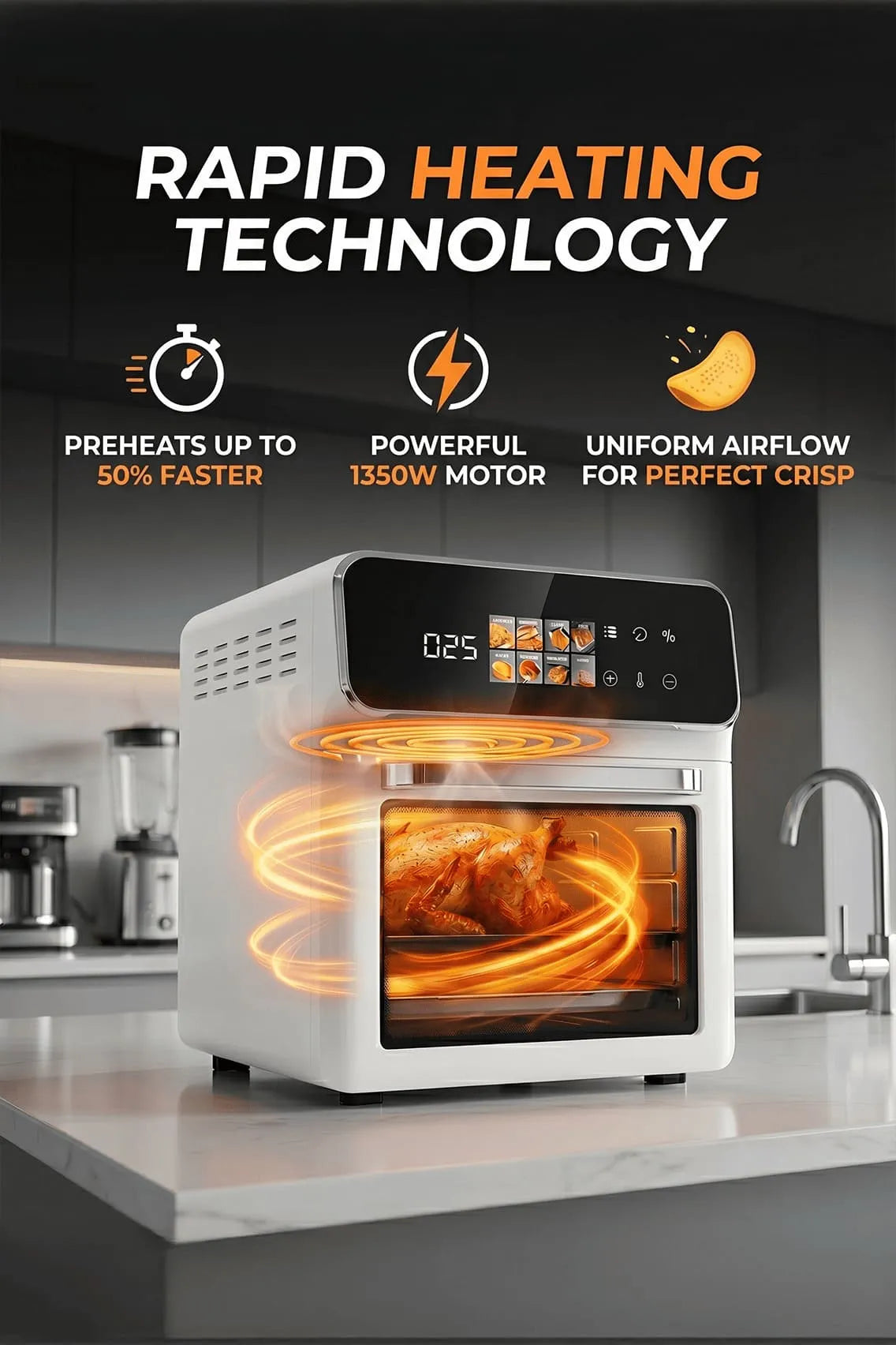 Toree Smart Air Fryer Oven – 1350W Oil-Free Digital Air Fryer with Touchscreen &amp; Multi-Function Cooking