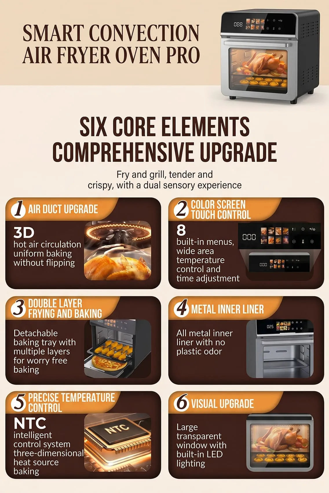 Toree Smart Convection Air Fryer Oven Pro | Digital Touchscreen | Multi-Layer Cooking | Oil-Free Air Fryer with Accessories