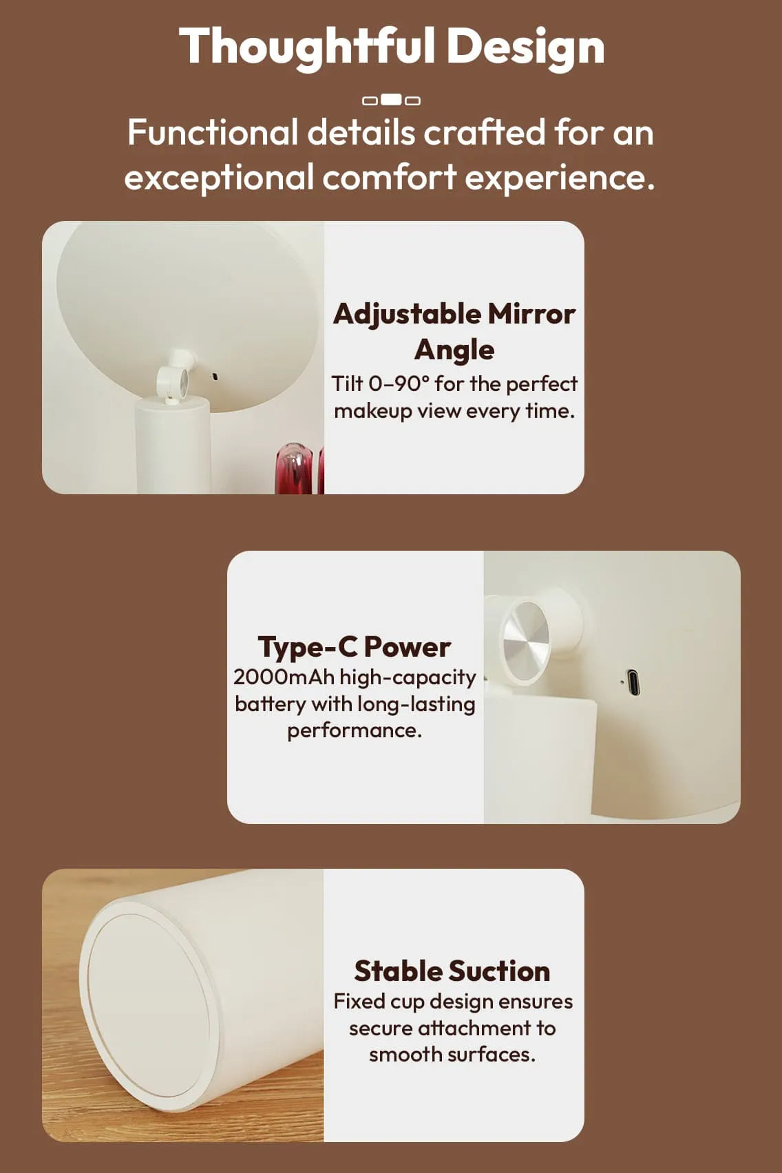 Toree Premium LED Smart Makeup Mirror | 360° Ring Light, Touch Dimming, Adjustable 0–90° Angle, 2400mAh Rechargeable, True Color HD Reflection