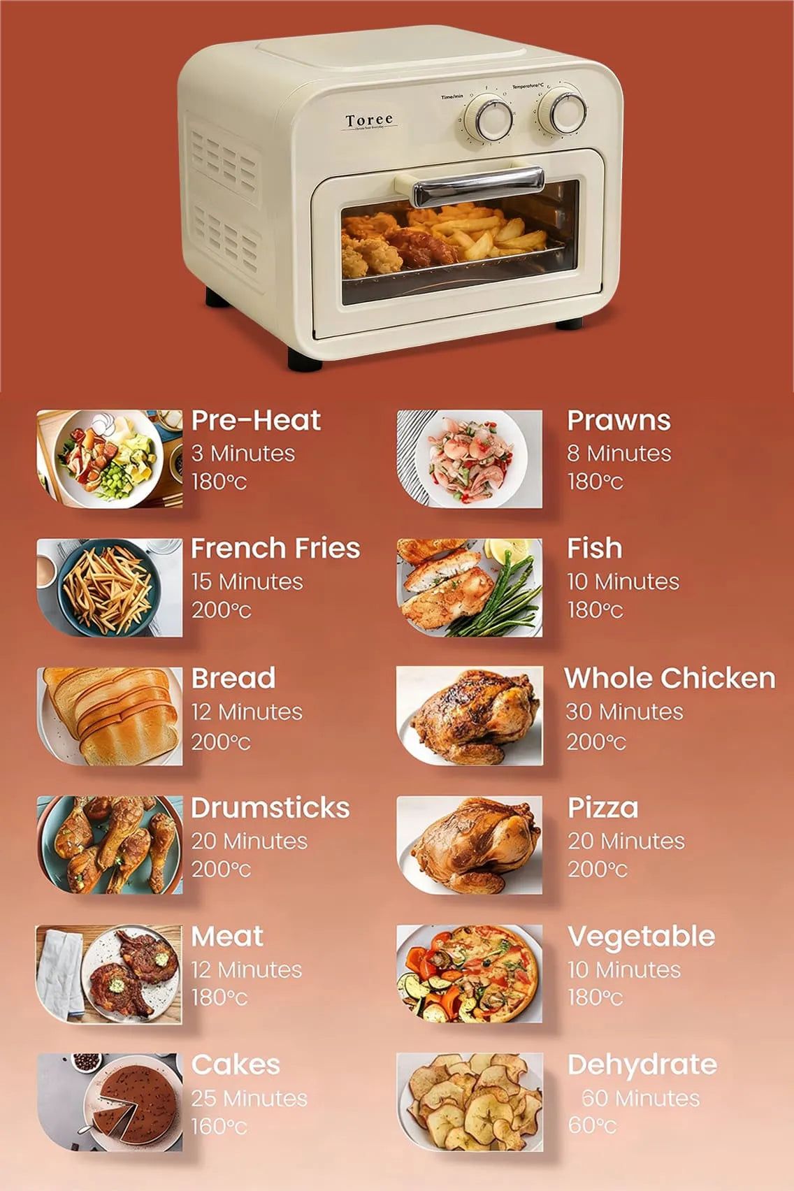 Toree 12L Air Fryer Oven 1000W with 360° Hot Air Circulation, Energy Efficient OTG & Electric Tandoor