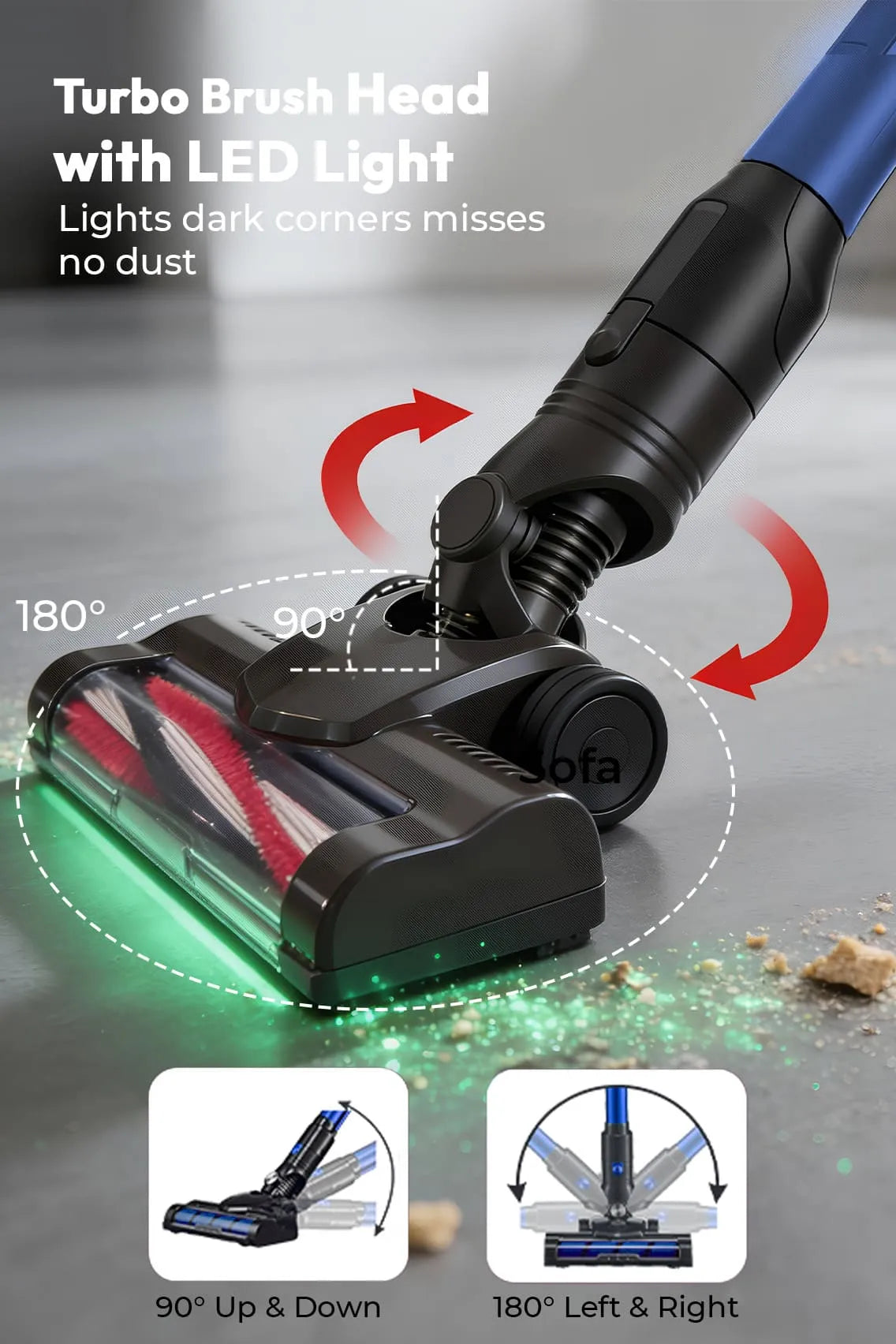 Toree 4 in 1 Handheld Vacuum Cleaner 16kPa Suction 500W Power Anti Tangle Brush LED Floor Cleaner