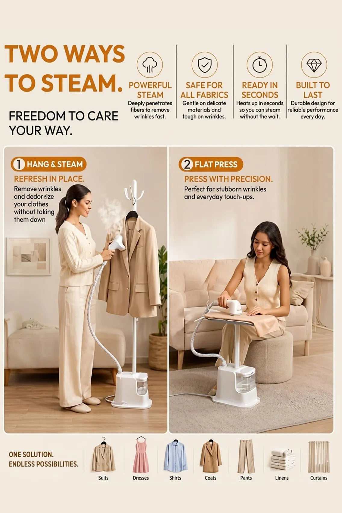 Toree Professional Garment Steamer for Clothes 2000W, 40g/min Steam Output, Standing Steam Iron with Board, 1.8L Tank & Adjustable Height - White