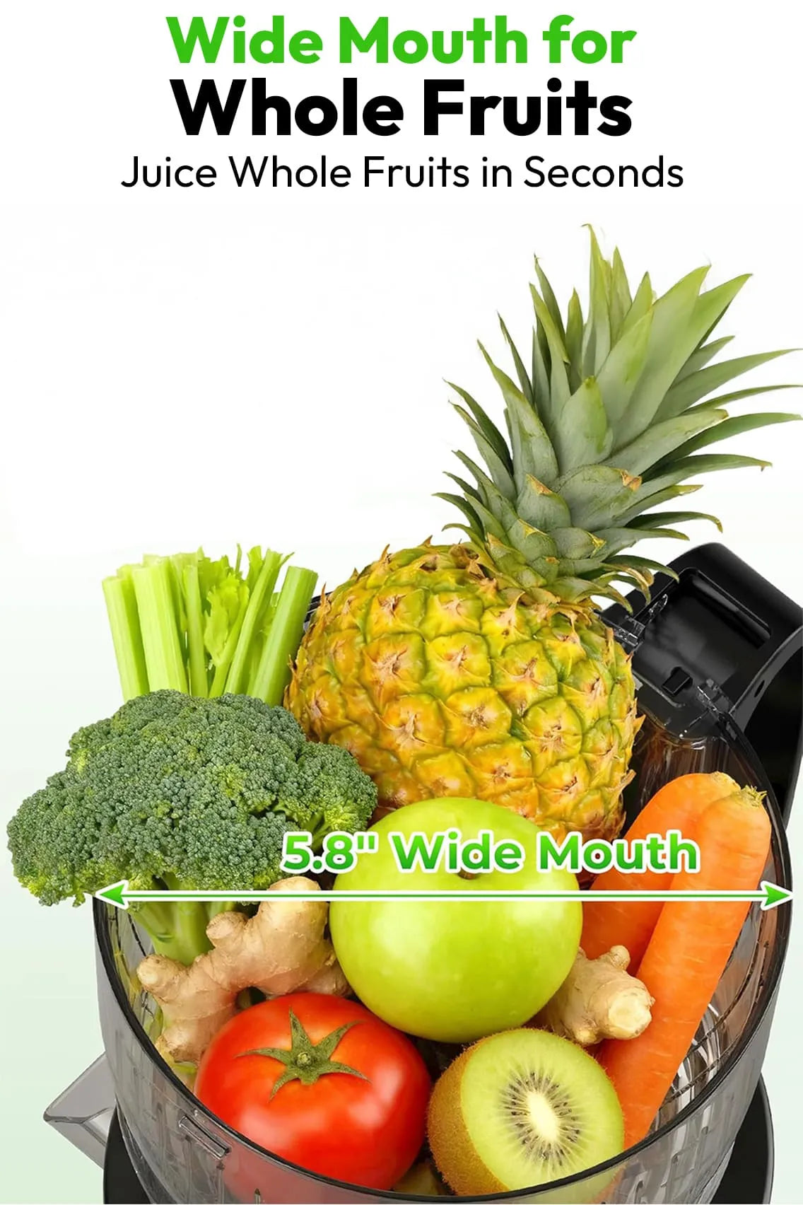 Toree Juicer Machine, 148 mm Large Feed Chute Slow Masticating Cold Press Juicer for Whole Fruits & Vegetables, Easy to Clean, High Juice Yield